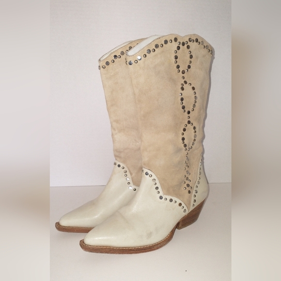 Free People Shoes - Free People Tan Western Studded Country Cowboy Boots Chappelle Roan Style 6.5